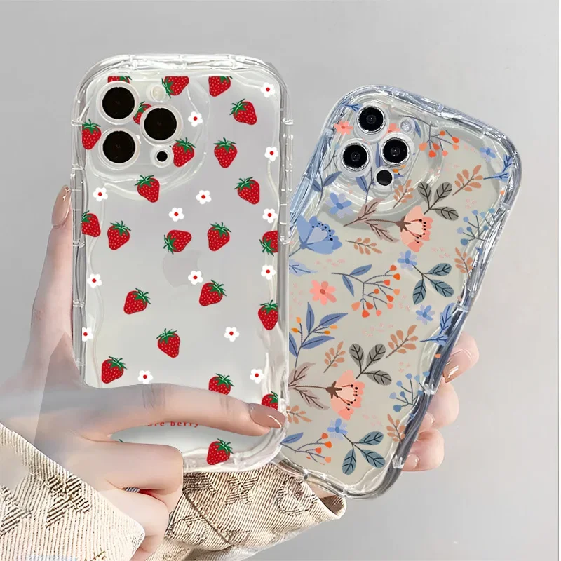 Fashion Flower Strawberry Shockproof 3D Wave Silicone Phone Case
