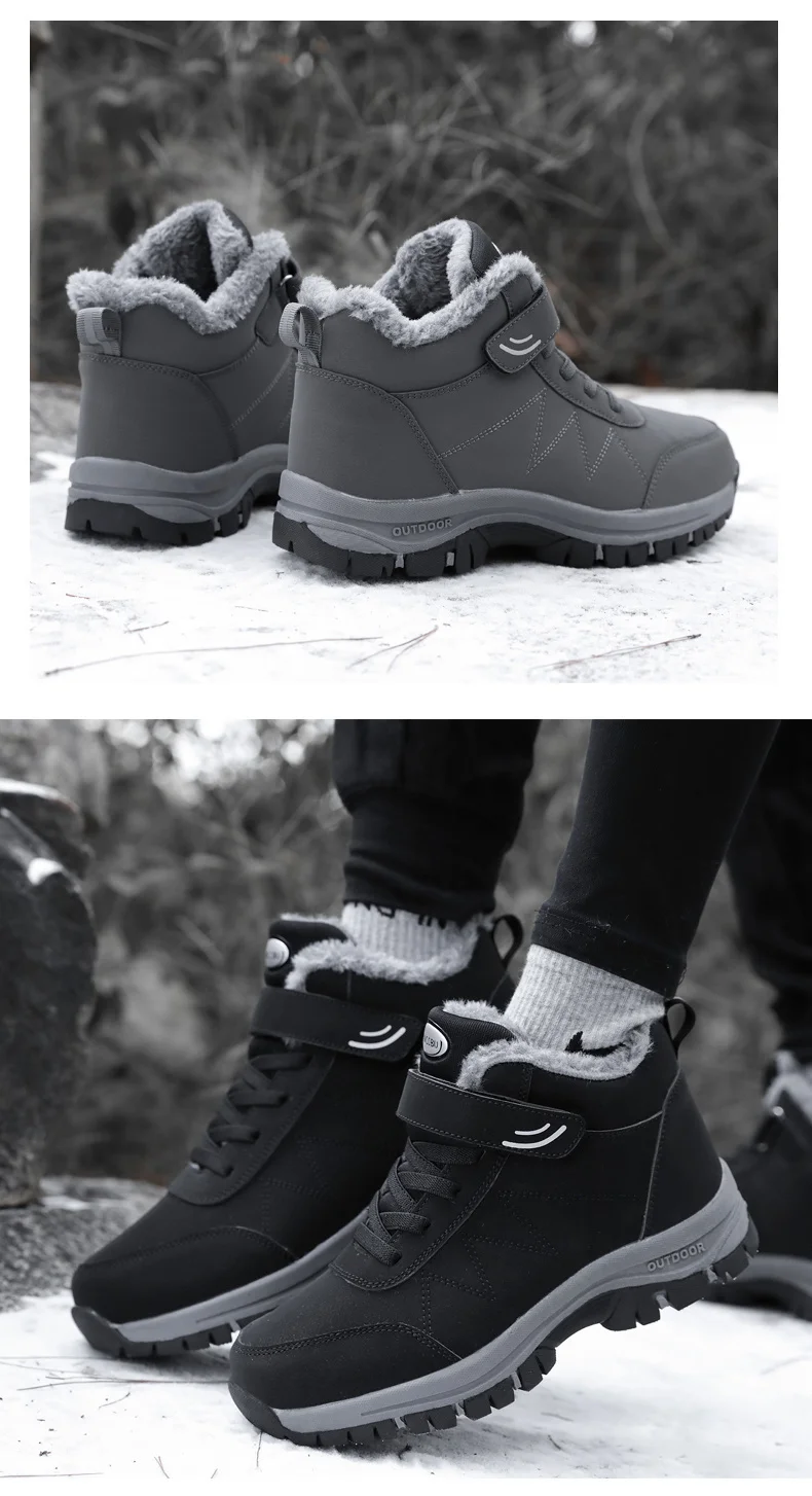 2023 Winter Women Men Boots Plush Leather Waterproof Sneakers Climbing Hunting Shoes Unisex Lace-up Outdoor Warm Hiking Boot Man