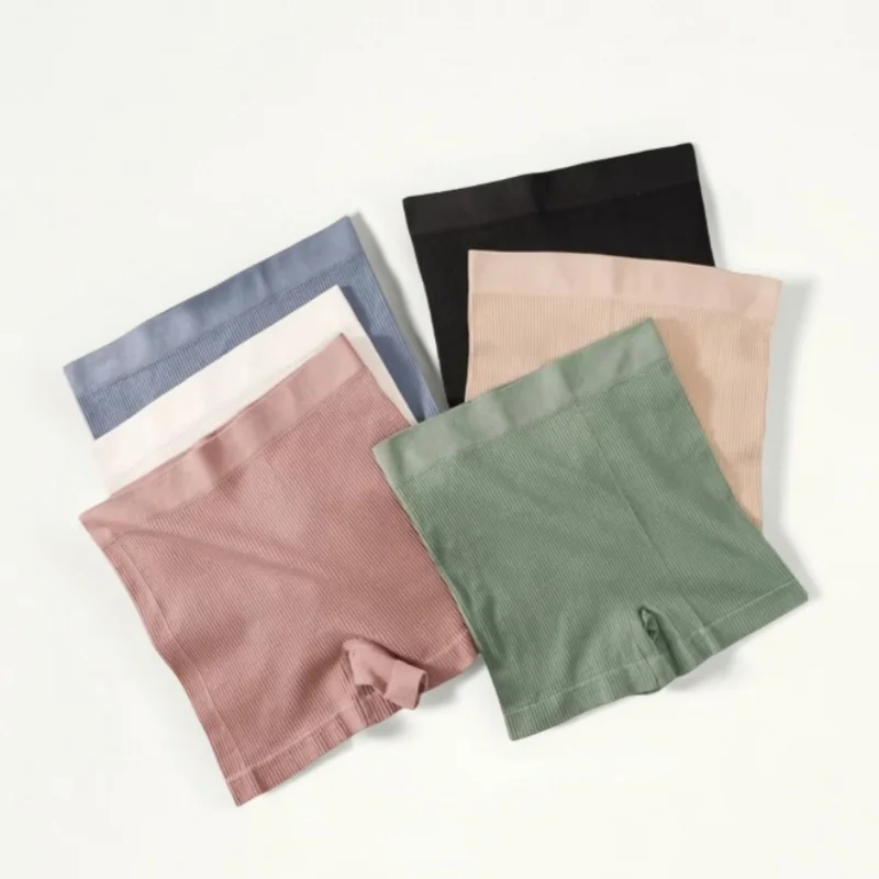 1Pc Women Boyshort Panties Ribbed Seamless Underwear Mide Rise Panties Breathable Safety Short Pants Female Sports Intimates 3