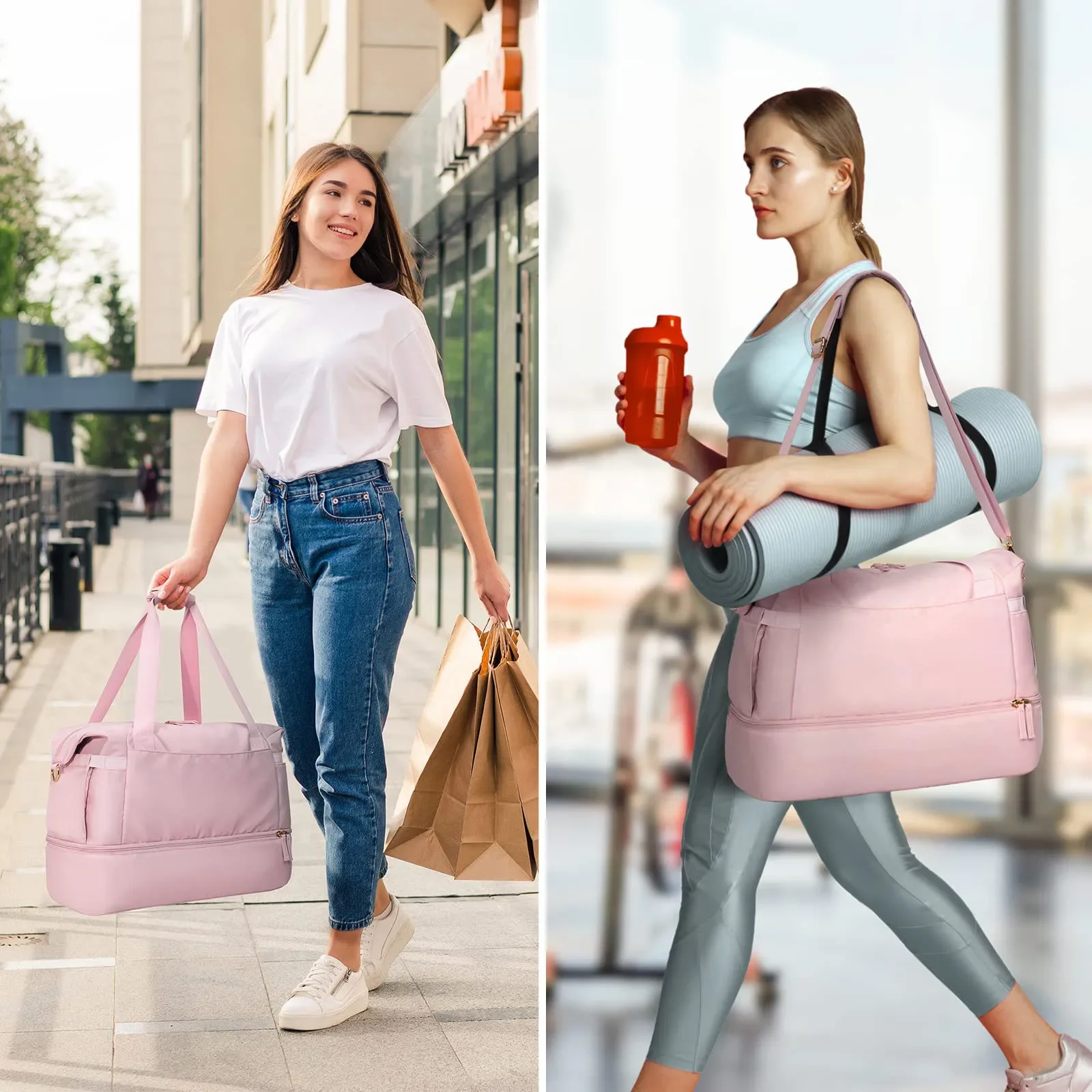 Gym Bag for Women Sports Travel Duffel Bag with USB Charging Port Weekender Overnight Bag with Wet Pocket and Shoes Compartment 6