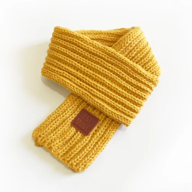Winter Baby Scarfs Knitted Kids Neck Warmer Leather Lable Cross Children Boys Girls Scarves Baby Accessories 9*110cm