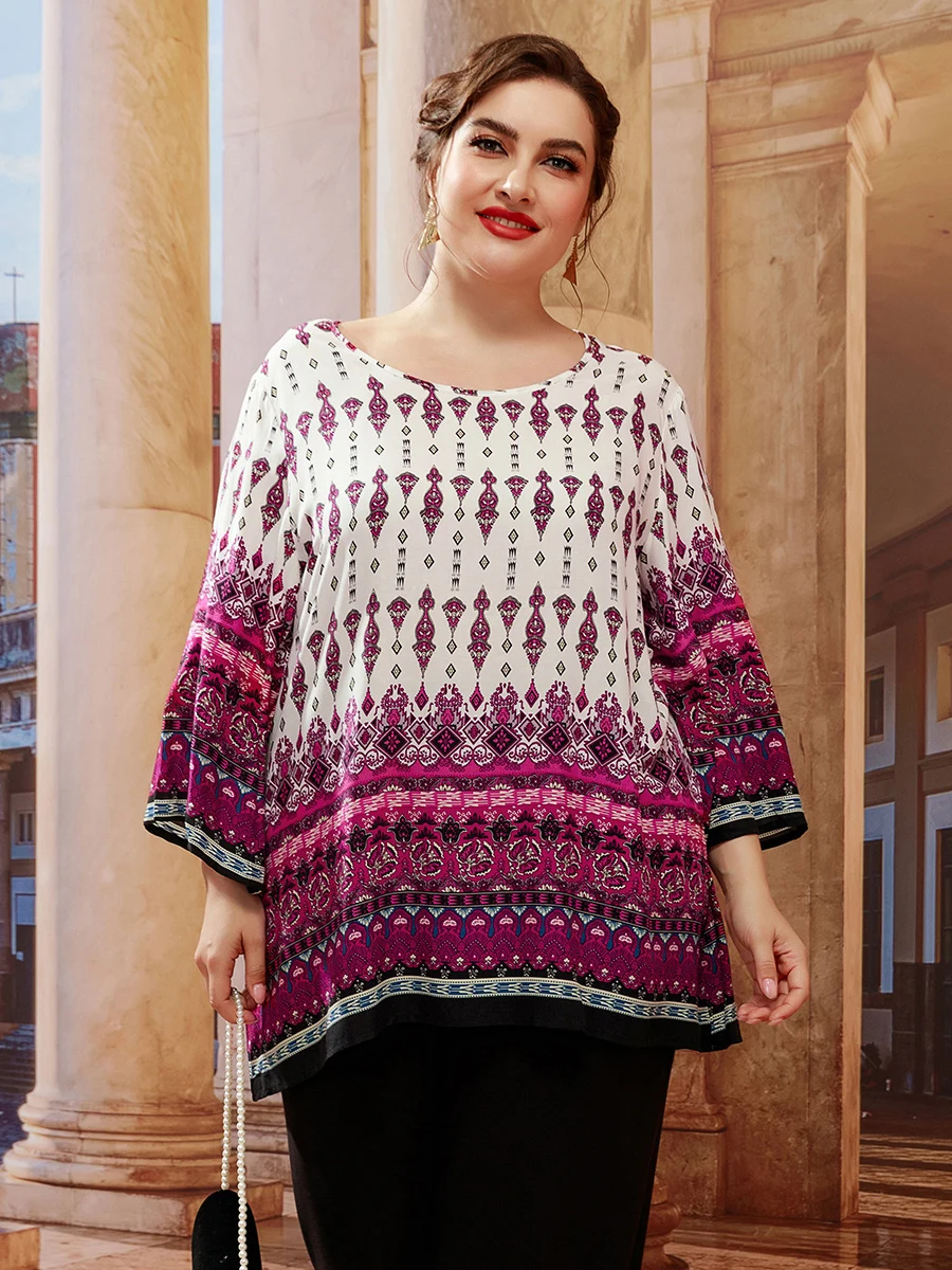 4XL 5XL Plus Size Blouses Tee Shirt Women Summer Long Sleeve Retro Floral  Print Vintage Blouse Loose Oversized Ladies Tops - AliExpress, image size:900x1200