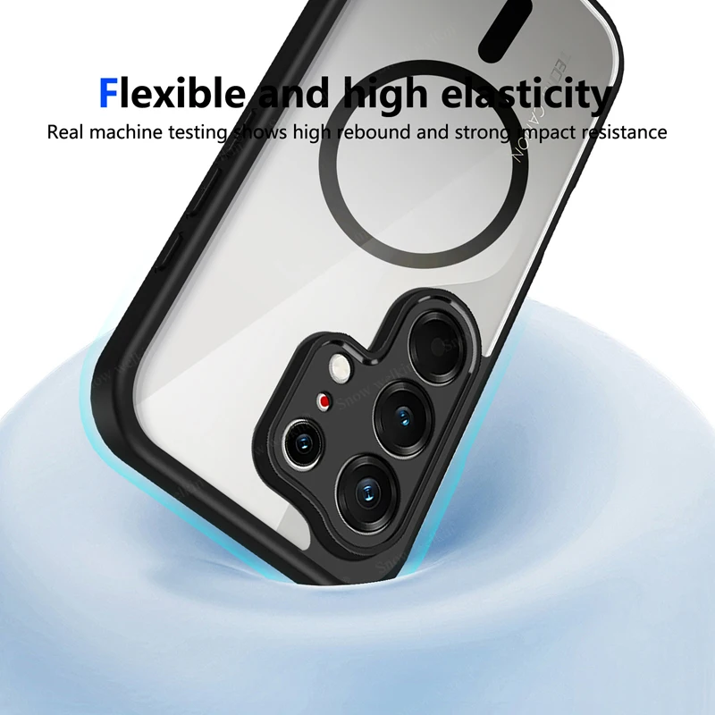 Magnetic Transparent Shockproof Silicone Phone Case with TPU Bumper and Clear PC Back