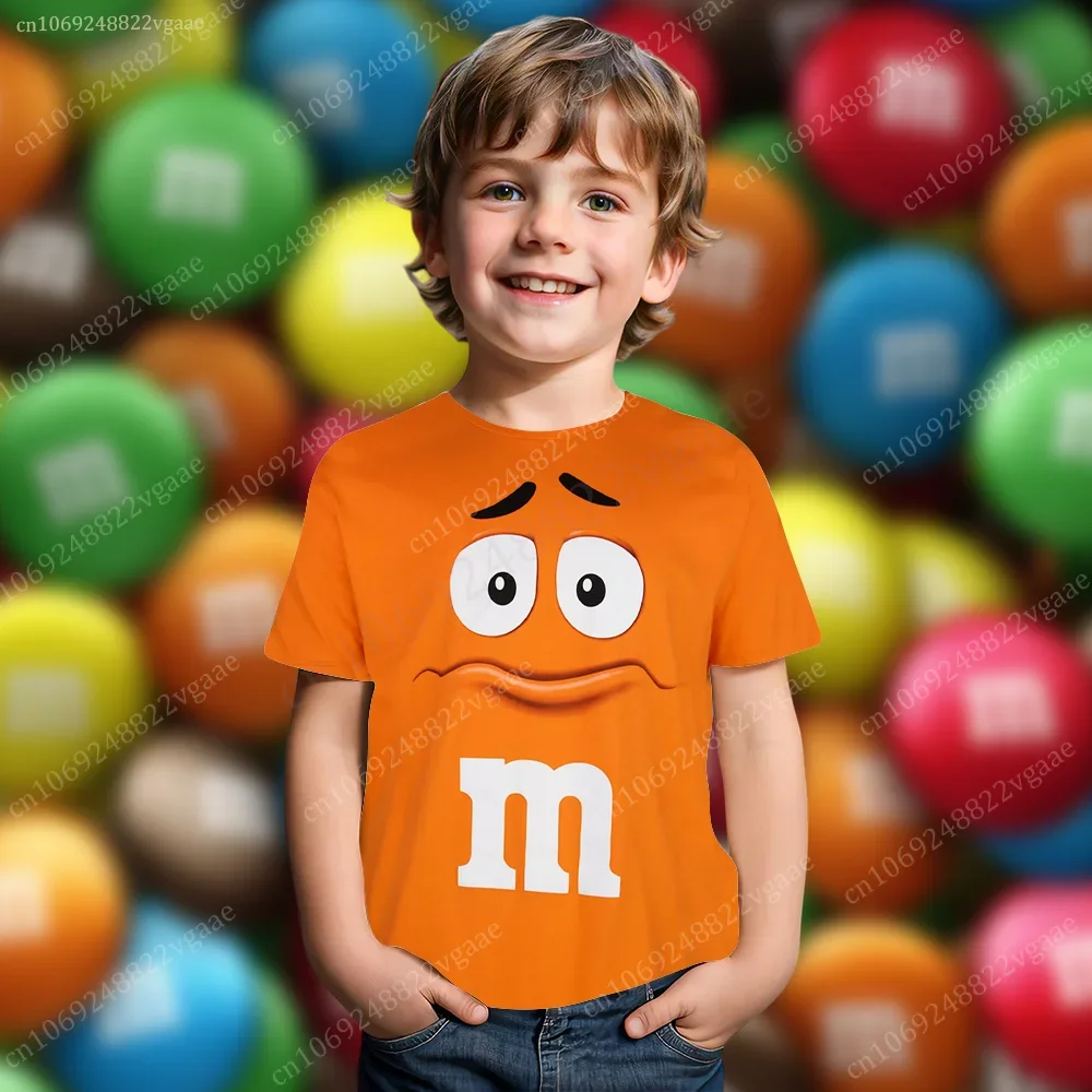 Summer M&m's T Shirt Kids Boys Chocolate Bean T-shirt Boy Short Sleeve Top Funny Tee Clothes Girls Training Uniform Clothing 6