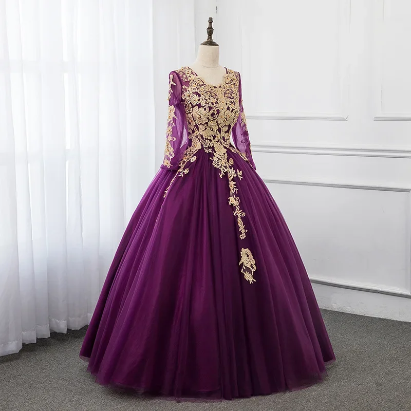 Bomaris Long Sleeves Quinceanera Dresses Masquerade Vestidos De 15 Anos Vintage Applique Floor-Length Princess Party Customized