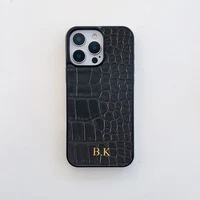 Luxury Personalized Initial Letter Leather Crocodile Case For  iPhone 17 16promax 15plus 14 13 12 11 Pro X XR Customized Cover 1