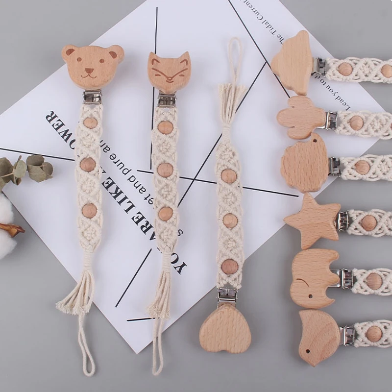 

Baby Anti-drop Chain Wood Bead Pacifier Clips Hand Braided Cotton Rope Infant Nipple Appease Soother Chain Dummy Holder Clip
