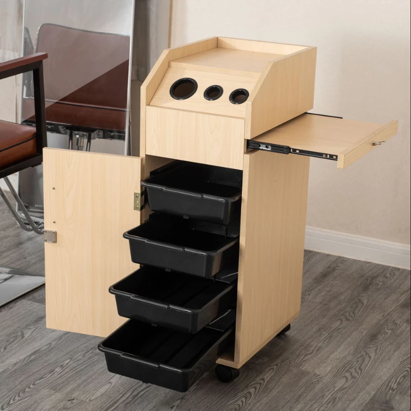 Hairdressing Cart Aesthetic Roulette Storage Trolley Makeup Beauty Salon Manicure Auxiliary Wheels Wooden Rotating Car
