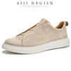 Leather luxury men's casual skateboarding shoes, hiking flat bottom low top sports shoes, men's beige loafers, lazy white shoes