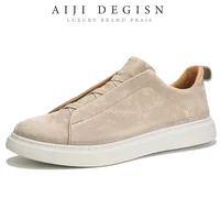 Leather luxury men's casual skateboarding shoes, hiking flat bottom low top sports shoes, men's beige loafers, lazy white shoes