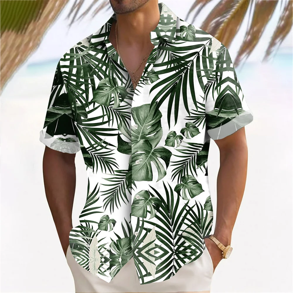 Plant Printed Men's Hawaiian Beach Shirts Summer Casual Short Sleeve Lapel Shirts Holiday Shirts For Men Large Size Men Clothing 4
