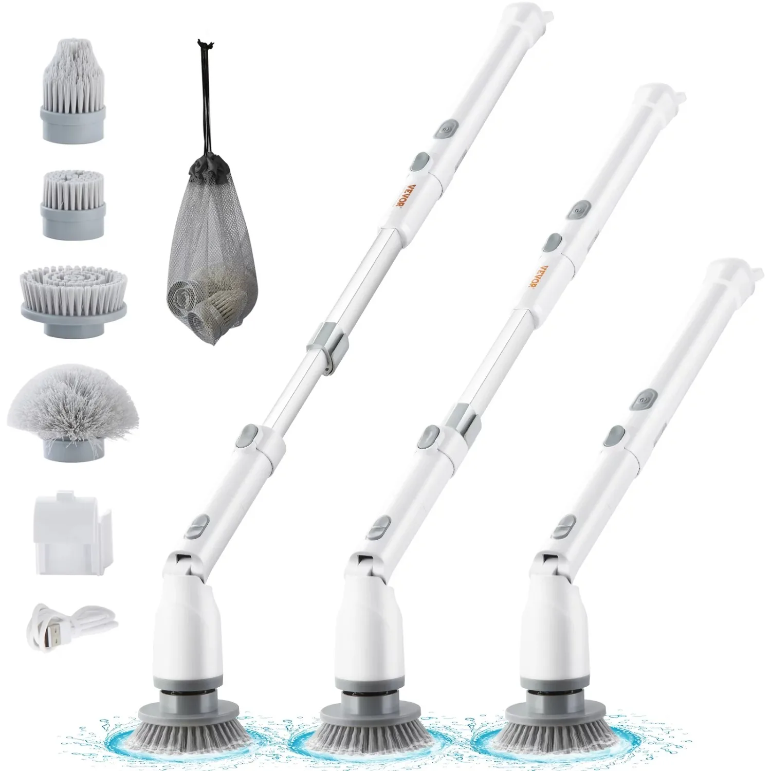 Electric Spin Scrubber 360 Cordless Bathroom Cleaning Brush with 4 Replaceable Brush Heads Adjustable Extension Handle for Tub