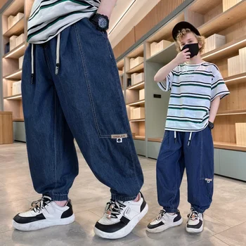 Children's clothing boy summer thin Tennis denim mosquito-repellent pants men's  nine-cropped pants fashionable bloomers 4-15 ye 1