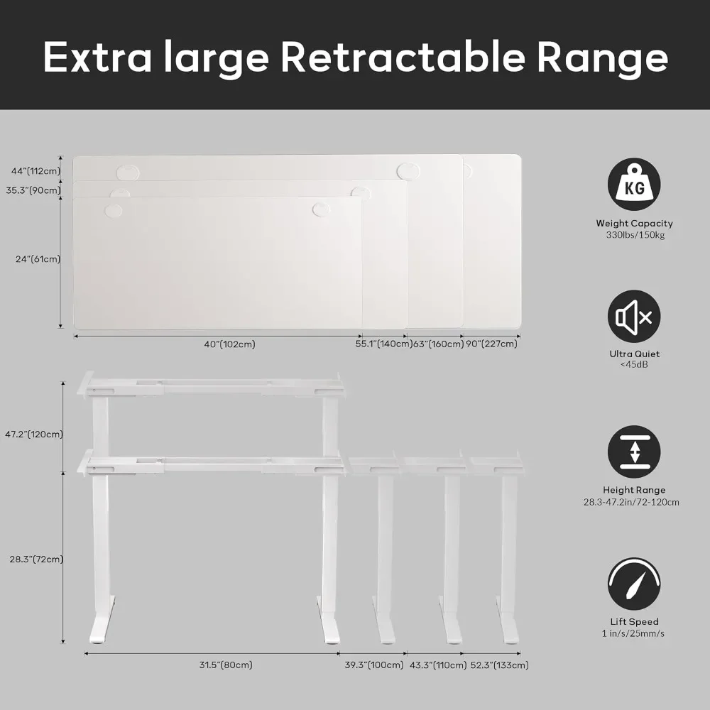 New2025-Dual Motor Electric Adjustable Standing for up to 90″ x 44″Desktop,330 lbs Weight Capacity,Computer Desk for Home and Of