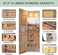 47.2" LED Mirror Jewelry Cabinet with RGB Lights, Wall Mounted Organizer, Full-Length Mirror, 2 Drawers, Lockable 6