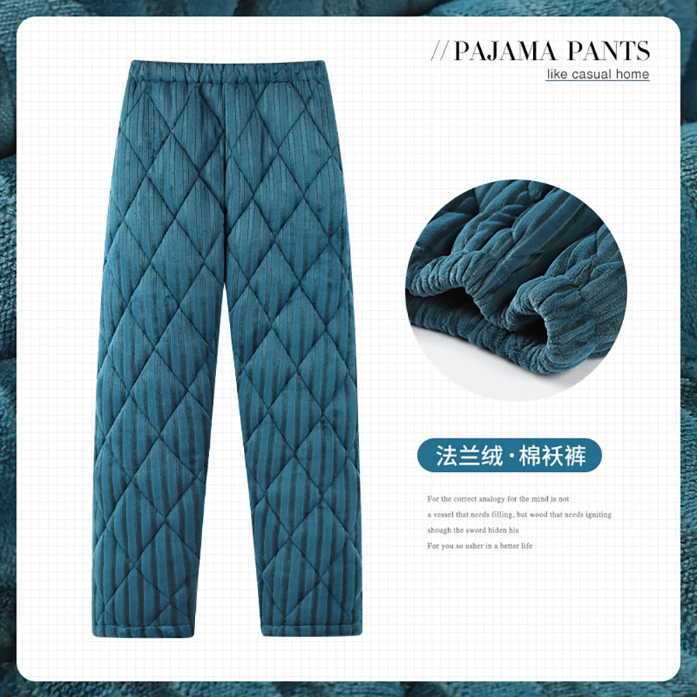 Man 3-Layer Thicken Flannel Warm Pajama Pants Winter Double-side Plush Sleepwear for Sleeping 4XL Loose Elastic Waist PJ Pajamas