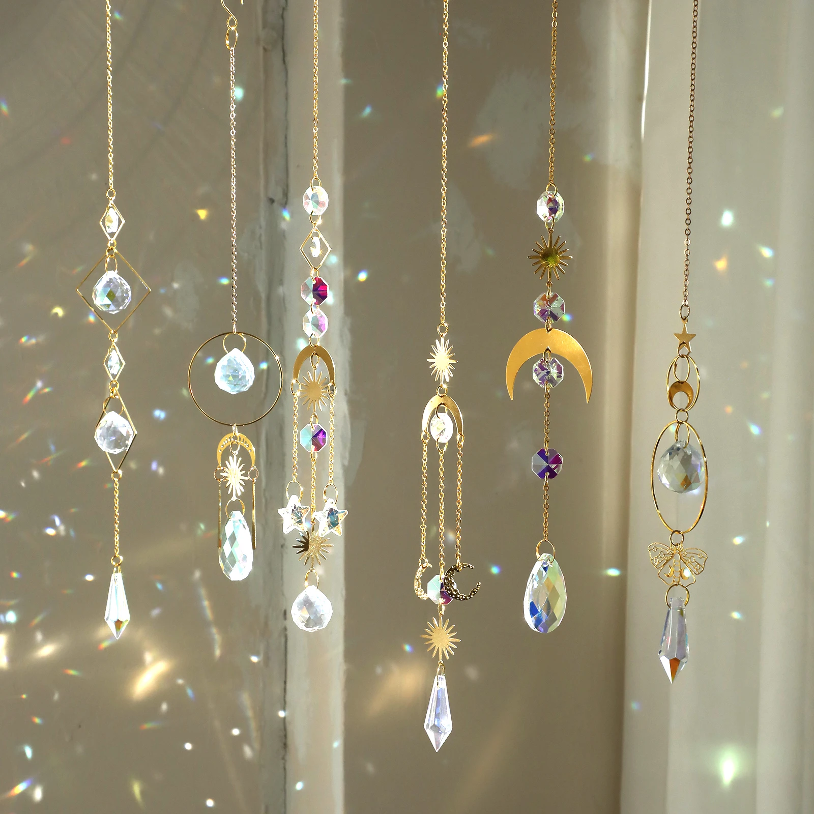 Crystal Suncatcher Butterfly Moth Moon Prism Crystal Hanging Light Catcher Rainbow Maker Outdoor Decor Fairy Garden Decoration sun catcher sun catchers