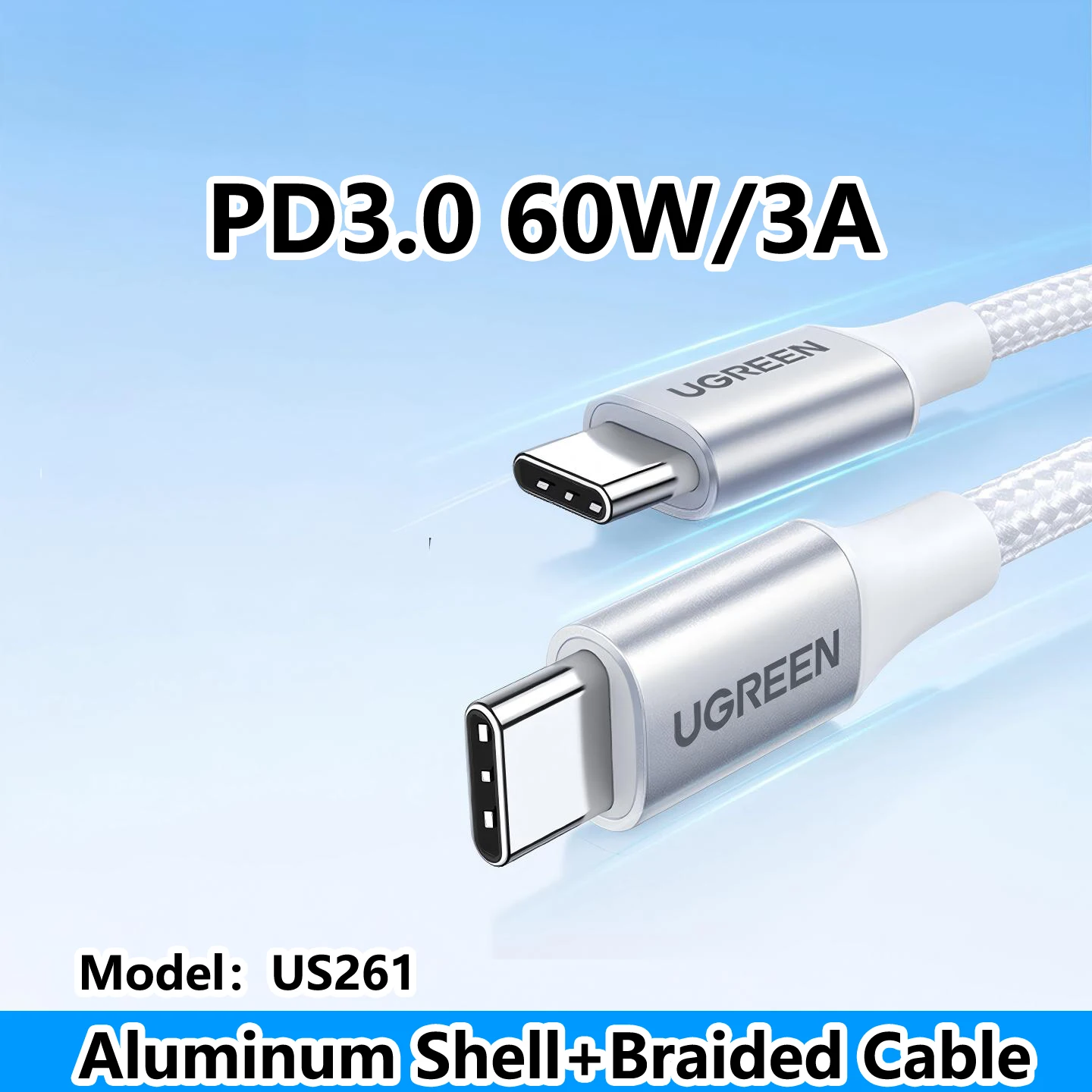 Premium UGREEN USB-C Fast Charging and Data Cable - Nylon Braided, Various Lengths