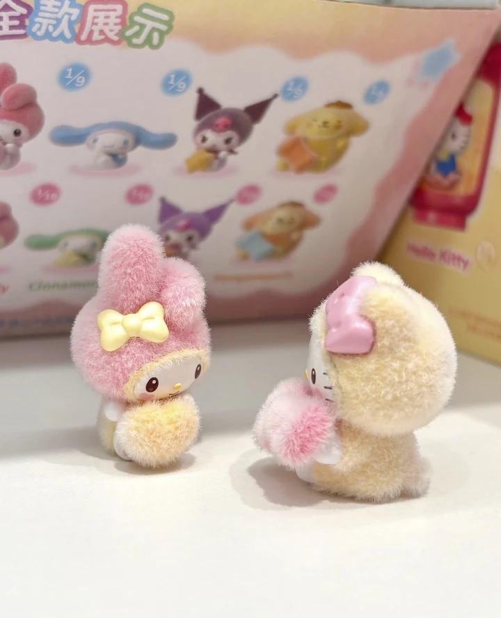 Neue Original Sanrio Fluffy Baby Blind Bag Beflockter Stil My Melody Hello Kitty Kuromi Cinnamoroll Geburtstagsgeschenk Desktop Dekor Spielzeug – Detail 8