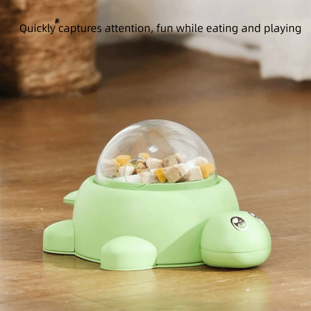 Green Turtle-Shaped Pet Toy Feeder Foot-Press Rotating Transparent Window Interactive Pet Toy 15/20/25mm Hole with 3 Lids