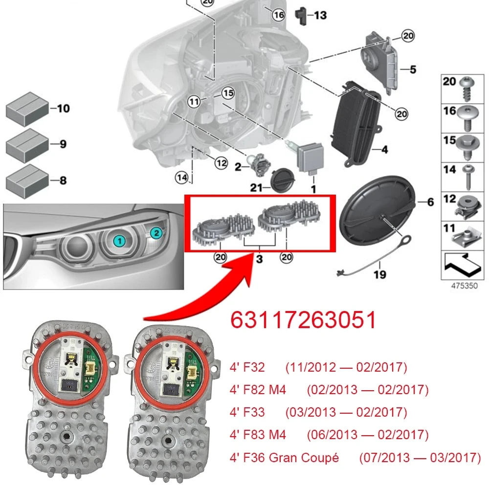 ���� ������Ʈ ���ο� �ϱ� 63117263051 LED ���, BMW 4 'F32 F82 M4 F33 F83 M4 F36 �׶� ���� ���� �����Ʈ ���ο� DRL
