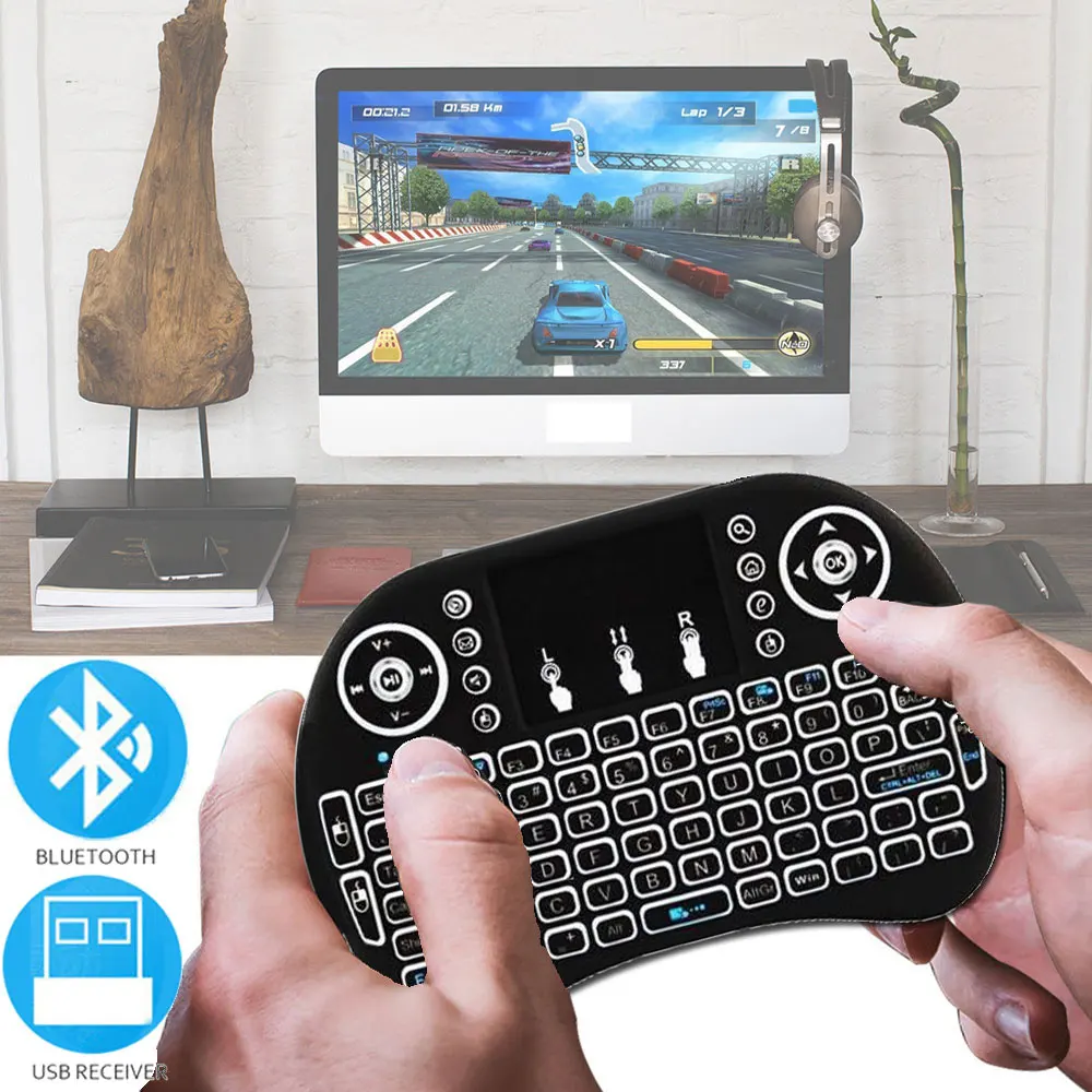 Bluetooth 2.4G  Colorful Backlight Russian Spanish Air Mouse Remote Touchpad for Android TV Box PC I8 Mini Wireless Keyboard 1
