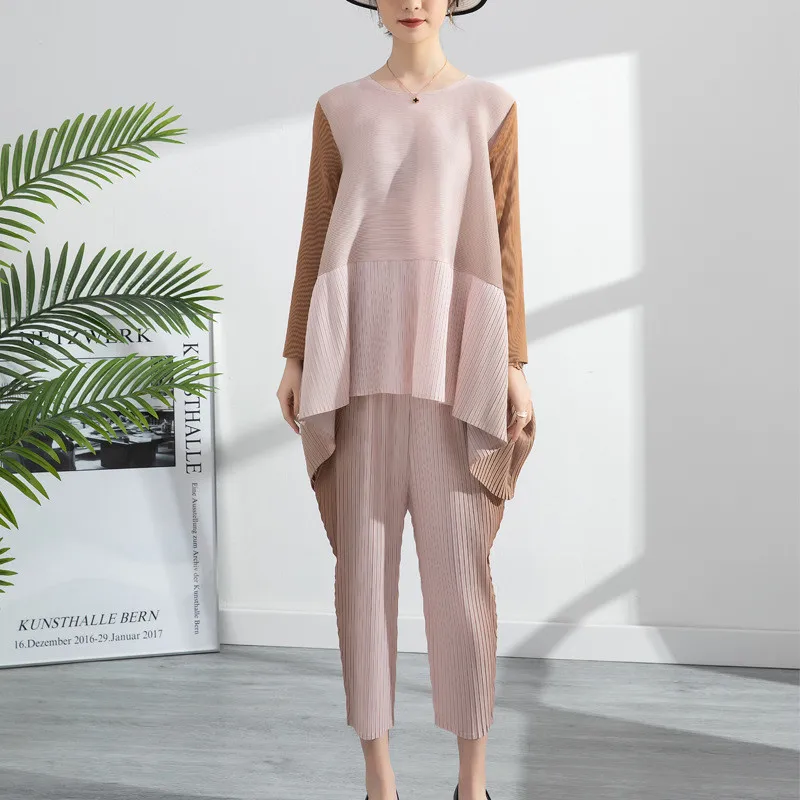 売れ筋がひ贈り物 Miyake 女性用プリーツセット 流行の服 気質 ラージサイズ 2セットパンツ ヴィンテージ 美的 22 ネット特売 Selfpoint Se