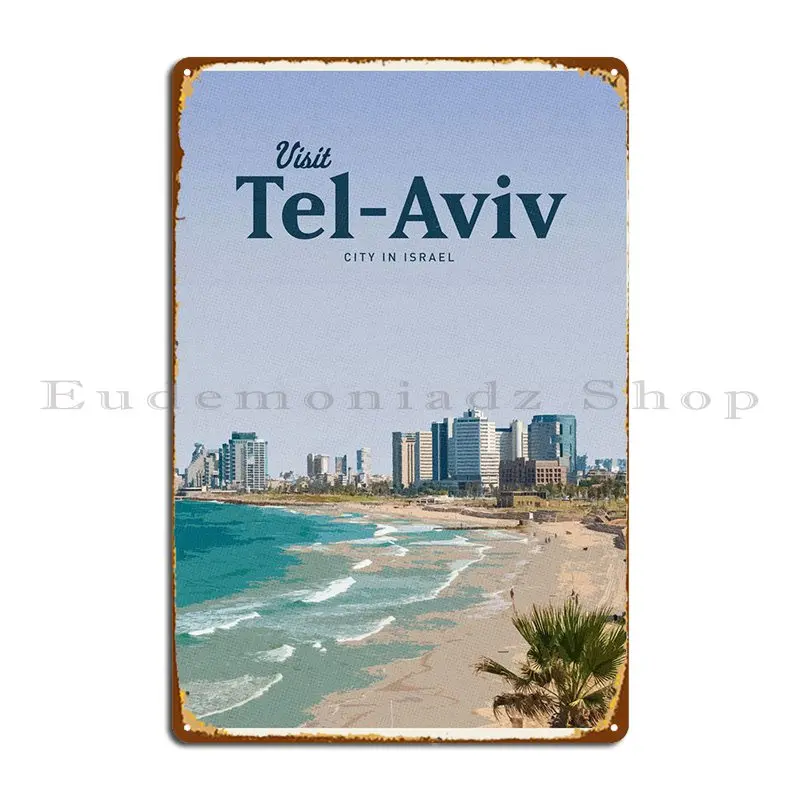 Visit Tel Aviv Metal Signs Pub Mural Funny Wall Decor Print Cinema Tin Sign Poster