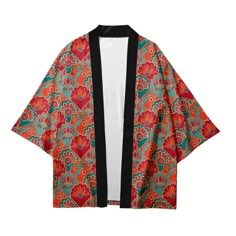 Flower Print Kimono Yukata Men Women Cardigan Loose Blouse Haori Asian Anime Clothes Harajuku Japanese Kimono Shirt