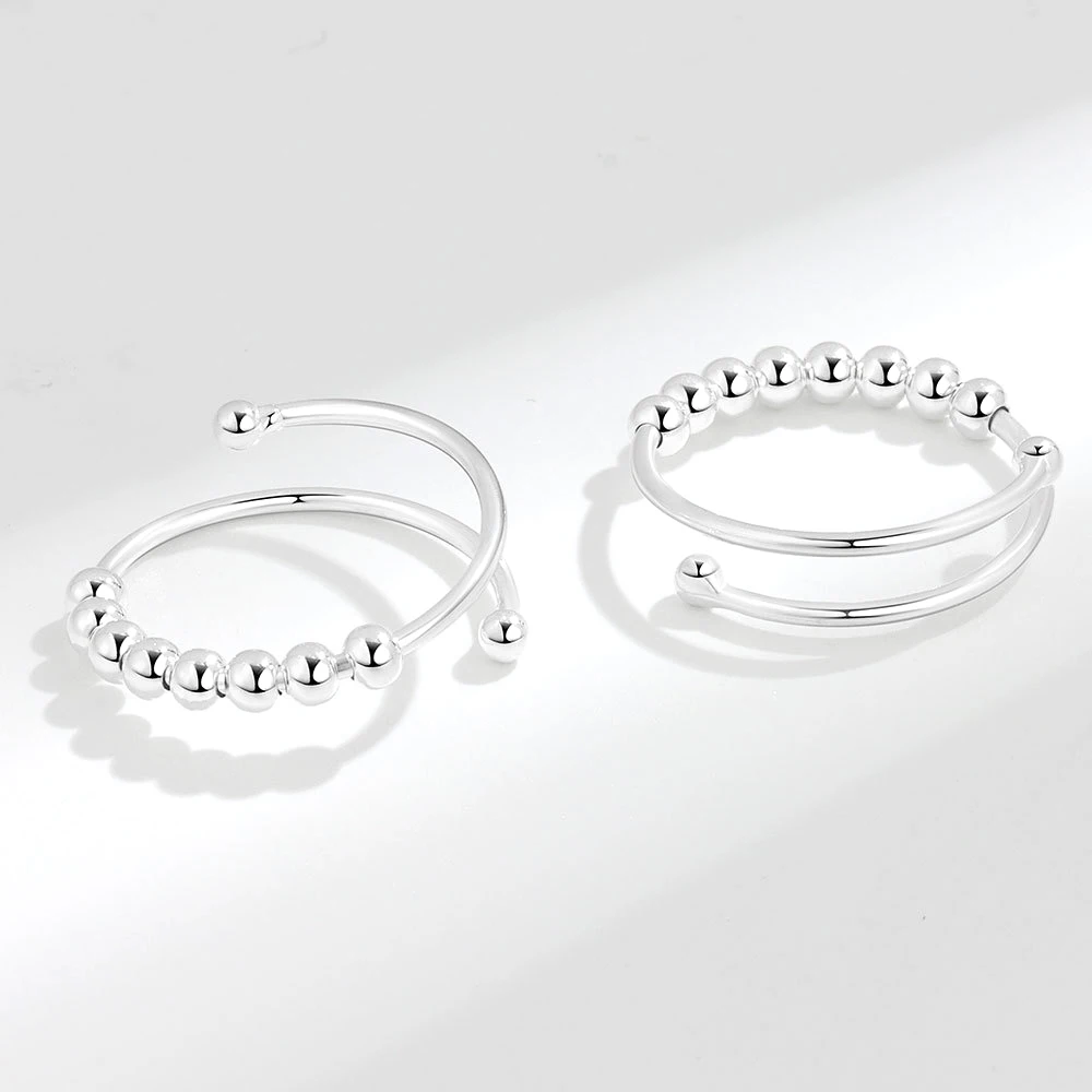 925 Sterling Silver Rotate Freely Anti Beads Rings For Stress Women Men Anxiety Antistress Spiral Beads Adjustable silver ring silver rings rotating ring