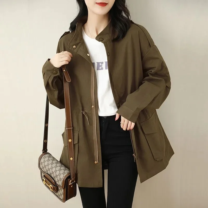 Coat Female Spring Autumn 2022 Vibe Style All-Match Latest Trendy Ins Korean Version Loose Mid-Length Casual Women Coat Printing style stitching leopard star letter embroidery printing vibe style men and women jeans pants spring and autumn new 2022