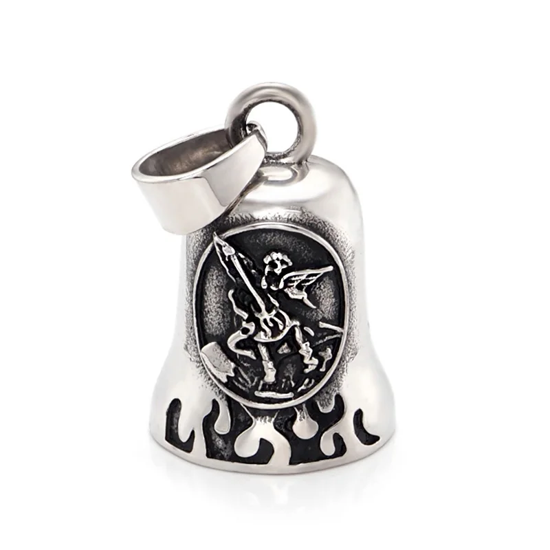 Punk 316L Stainless Steel Archangel St.Michael Guardian Bell Gold Color Black Plated Pendant 4
