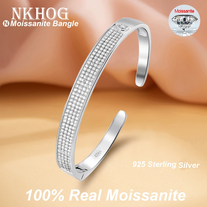

NKHOG Moissanite Cuff Bracelet For Women Men S925 Silver Plated 18K Gold Open Bangle Pass Diamond Test Bracelets Fine Jewelry