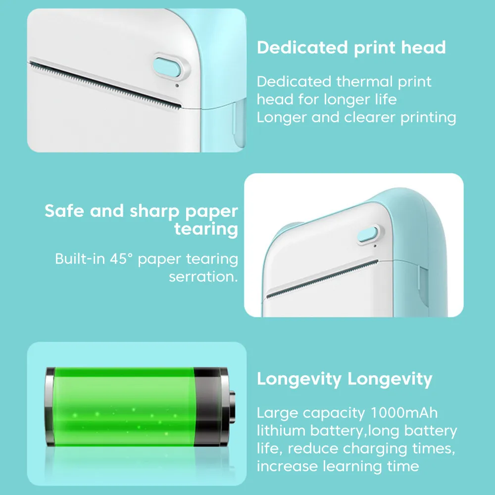 Mini Impressora Etiqueta Impressoras Térmicas Portáteis Inkless Bluetooth Imprimora Portatil Adesivo Papel 57 mm para Android Ios 200dpi A31 - Imagem 2