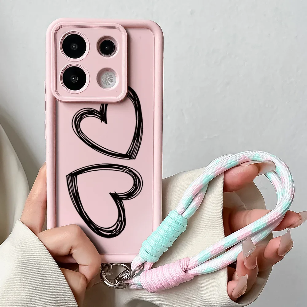 Love Heart Wrist Chain Lanyard Phone Case Cover