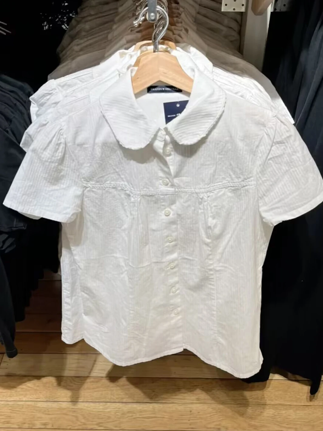 White Stripes Peter Pan Collar Blouse - Women's Summer Short Sleeve Cotton Top