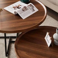 Ensemble de tables basses gigognes 50 cm + 70 cm, tables d'appoint rondes en noyer avec table centrale moderne cannelée pour salon, bureau, balcon 4