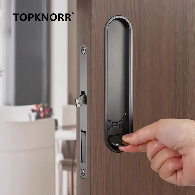 ล่าสุดกระเป๋าประตูเลื่อนประตูล็อคห้องเลื่อนประตูสําหรับภายในล็อคอุปกรณ์ห้องน้ําสไลด์ฮาร์ดแวร์ที่มองไม่เห็น ENTRY Hook 4