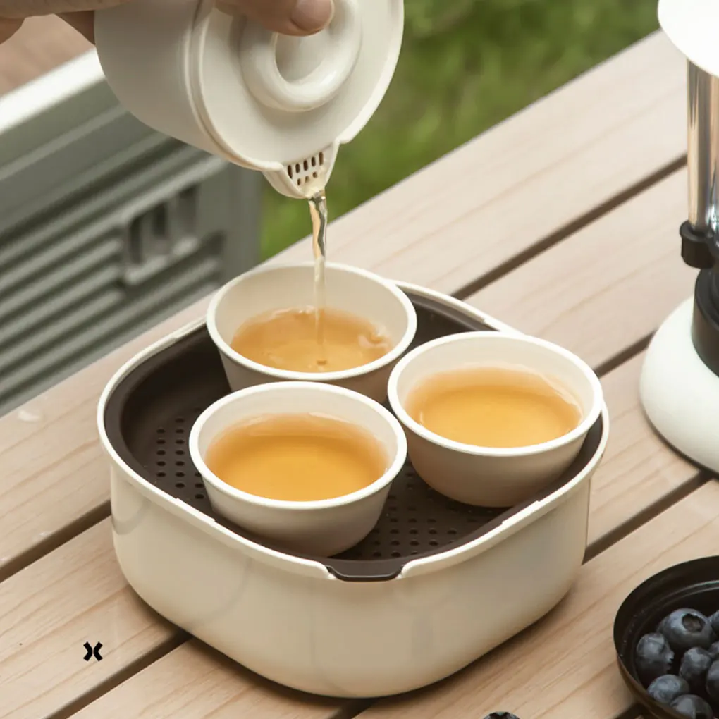 Portable Travel Kung Fu Tea Set ABS Teapot Cup Storage Outdoor Portable Teapot and Infuser Tea Cup Pot Set
