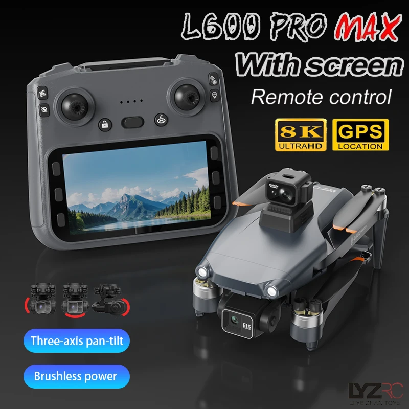 Dron L600 Pro MAX 8K GPS 3-osiowy z ekranem 4,5"