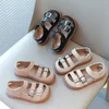 Girls Half Sandals 2024 Spring Summer Fashion New Kids Summer Shoes Leather with Metal Buckles Cut-outs Breathable Popular Soft 2