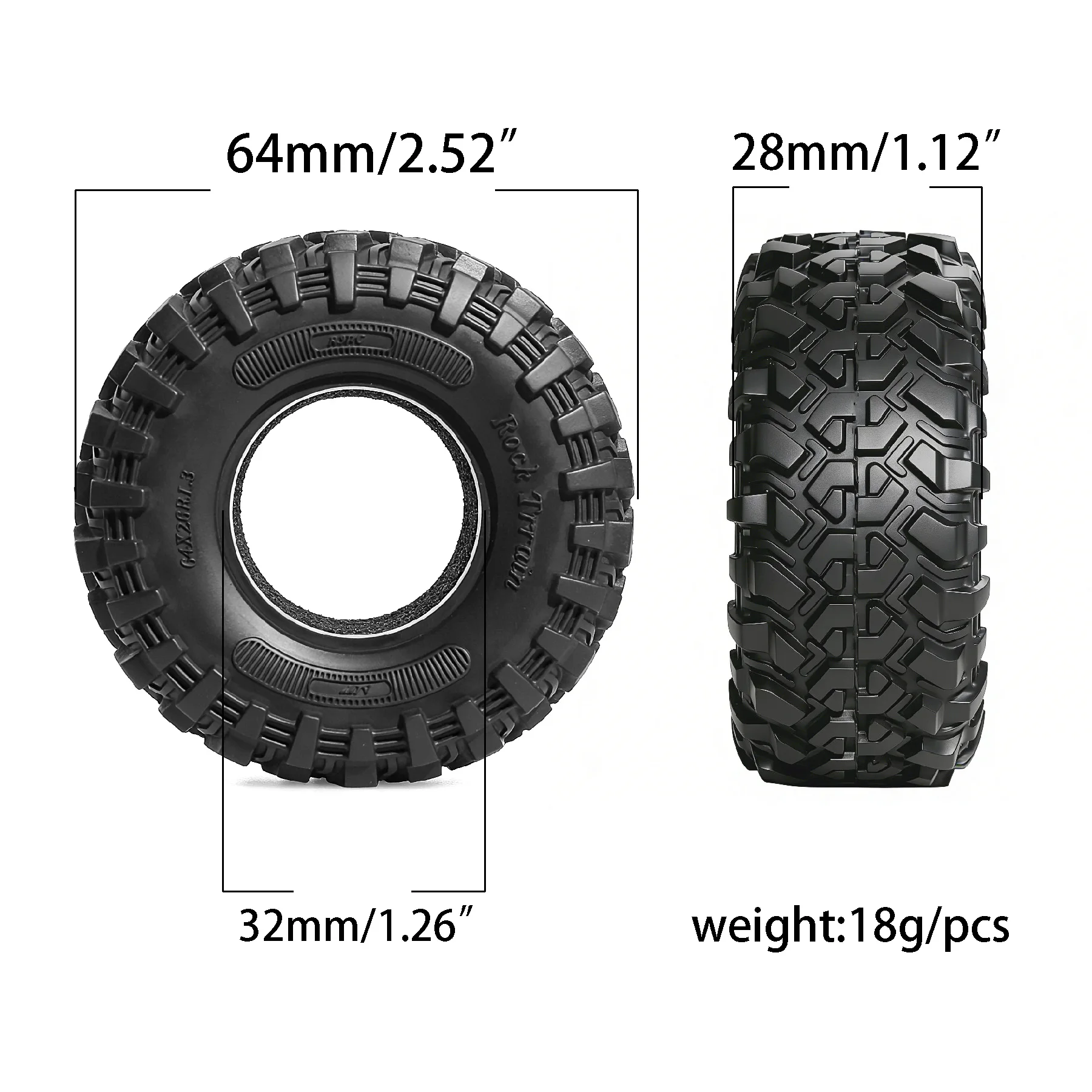 Pneus de crawler 1.3 posés sur une surface rocheuse, compatibles TRX4M SCX24 FCX24 AX24