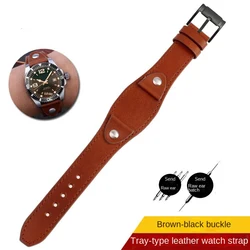 Vintage British Style Genuine Calfskin Leather Watchband Strap - 20mm (Brown - black)