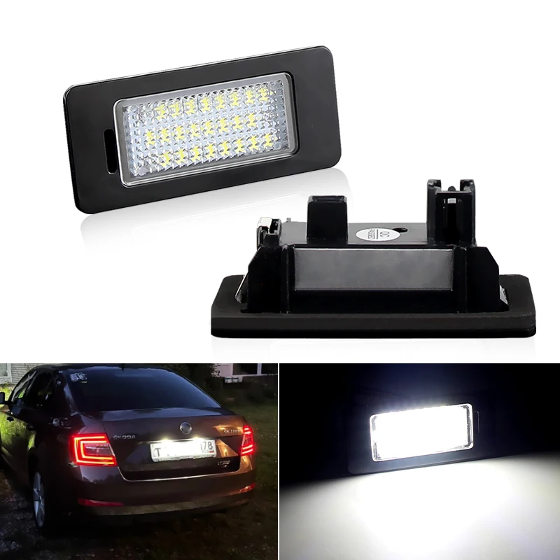 

2PCS LED Number License Plate Light Lamp For SKODA Rapid Yeti Octavia 3 Superb B6 Fabia For Audi A1 A3 A4 A5 A6 A7