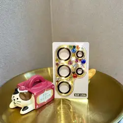 Luxury Glitter Rhinestone Metal Camera Lens Protector - Full Glass Cover - Galaxy S25 Plus (Gold)