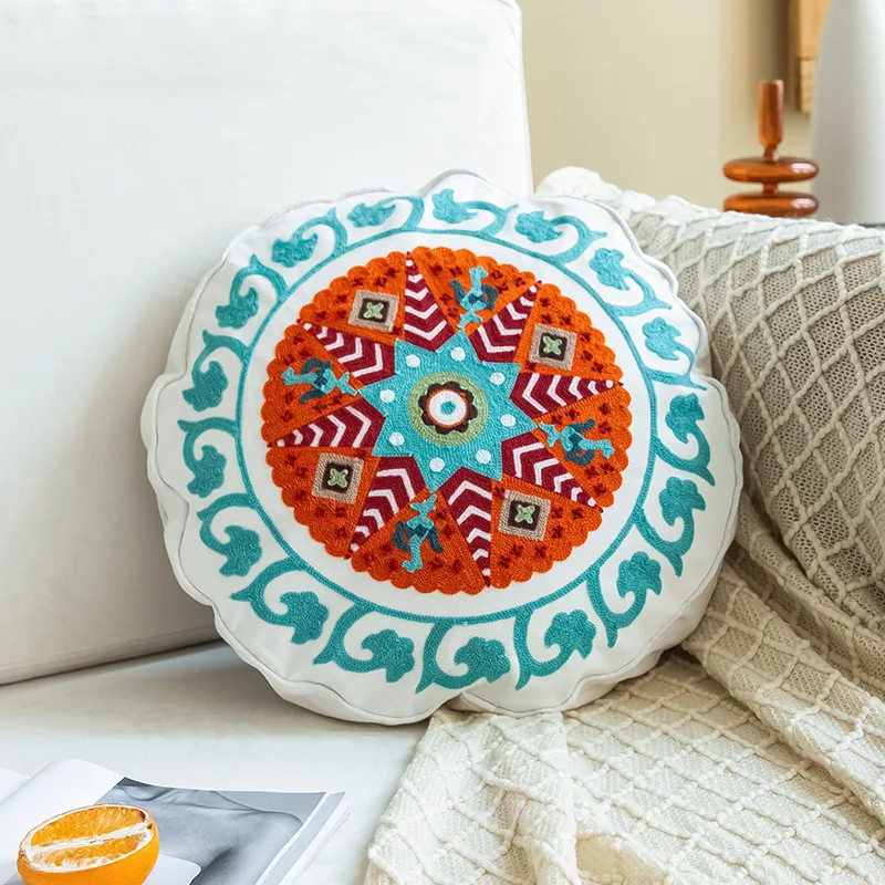 Housse De Coussin De Sol Rond – Mandala Bleu – 90 Cm – Coton Indien – Neuf