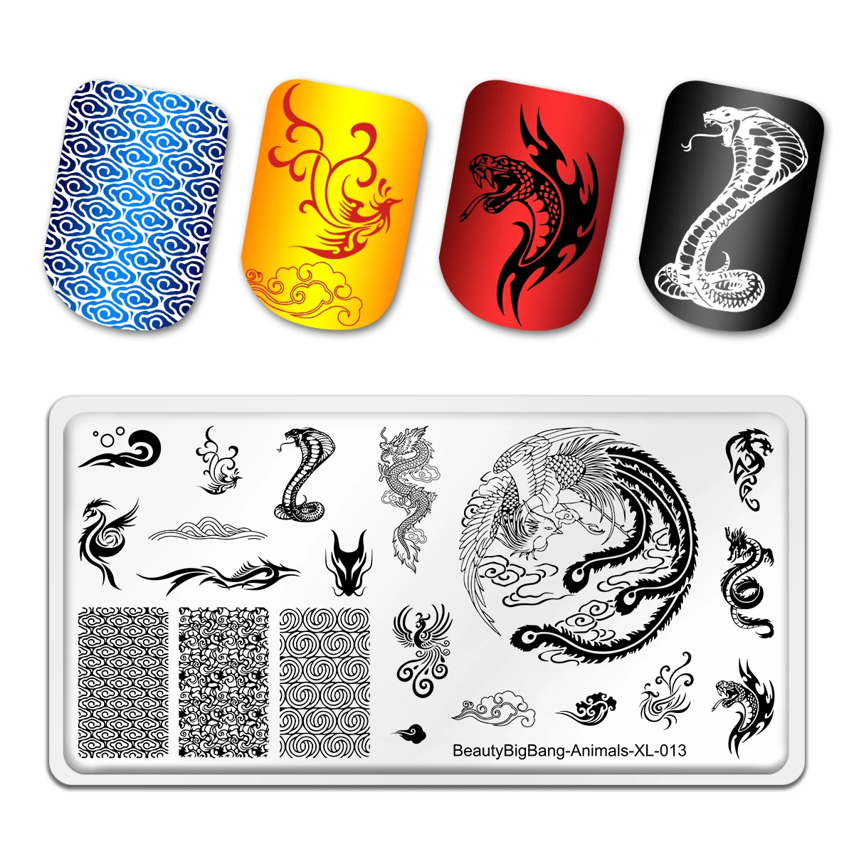 

BeautyBigBang 2022 Animal Dragon Totem Nail Stamping Plates Snake Geometric Printing Stencil Manicure Nail Art Stamp Templates