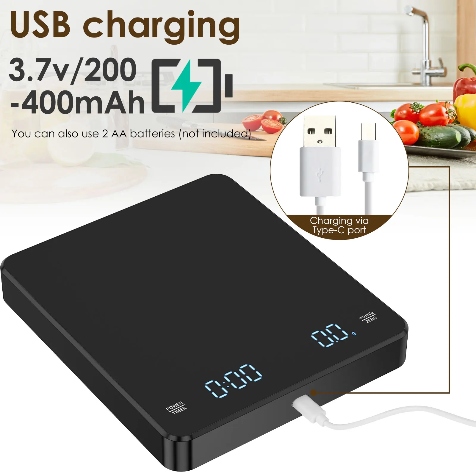 Bilancia Digitale Da Cucina E Caffè Con Timer - 3kg/0.1g, Touch Screen LED, Multifunzione, Batterie AAA Incluse - 2