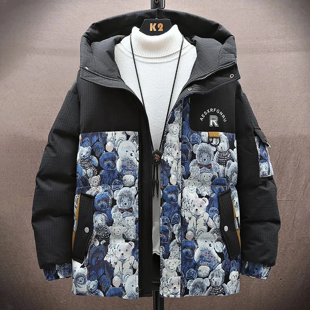 

New Winter Cotton Coat Casual Loose Men Jacket Teenagers Hip Hop Street Trend Handsome Thickened Warm Oversized Hooded Jacket