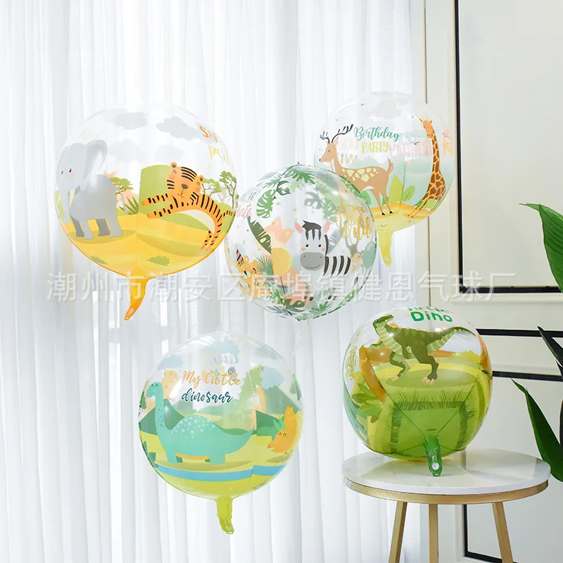 

4pcs New 22 Inch 4D Transparent Jungle Animal Dinosaur Balloon Birthday Theme Party Decoration Floating Empty Helium Balloon